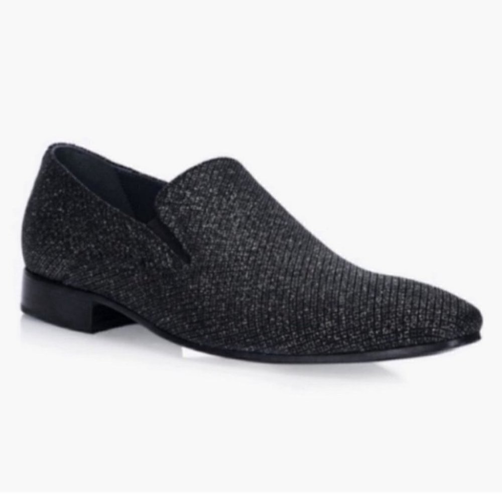 LUCA Del Forte black coarse glitter fabric leather loafers US 7.5 EUR 41